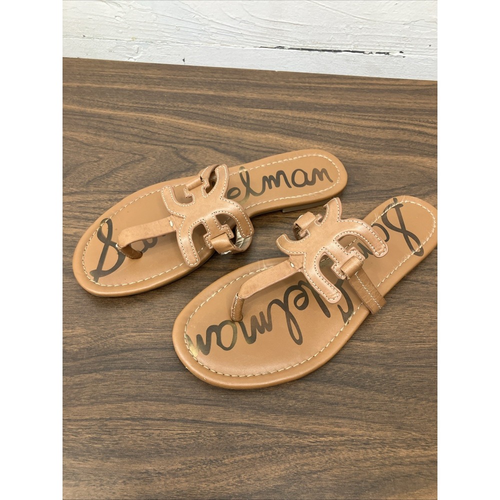 Sam Edelman Carter Thong Sandals 7.5 Saddle Brown Leather Padded Slip-On Flats